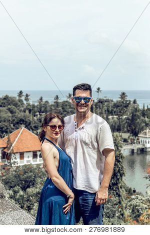 Bali, Indonesia - December 29, 2018: Young Couple At Taman Ujung Water Palace.