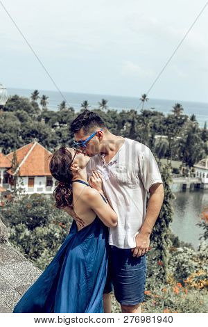 Bali, Indonesia - December 29, 2018: Young Couple At Taman Ujung Water Palace.