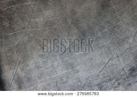 Gray Steel Background, Old Iron Texture Closeup. Dark Titanium Plate, Gray Metal Texture As Backgrou