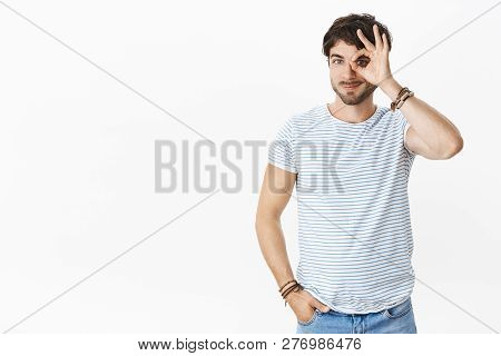 Looking On Bright Side Is Ok. Portrait Of Good-looking Relaxed And Friendly Young Masculine Male Wit