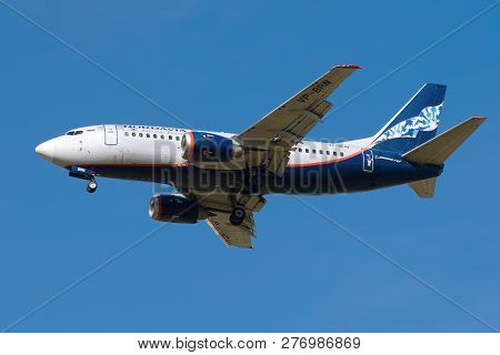 Saint Petersburg, Russia - May 08, 2018: Boeing 737-5y0 (vp-brn)  Of Nordavia Airlines Before Landin