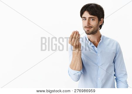 Time To Pay Debts. Satisfied And Joyful Young Confident Businessman In Trendy Shirt Making Italian G
