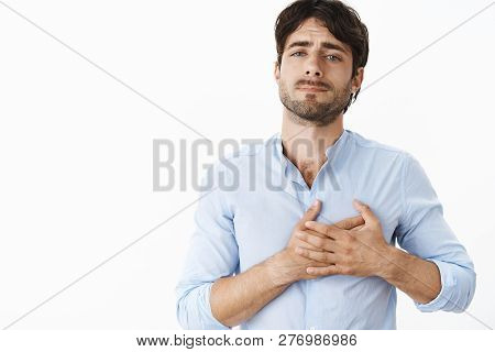 Man Confessing In Love Feeling Like Heart Breaking From One Look. Portrait Of Passionate Sexy Mature