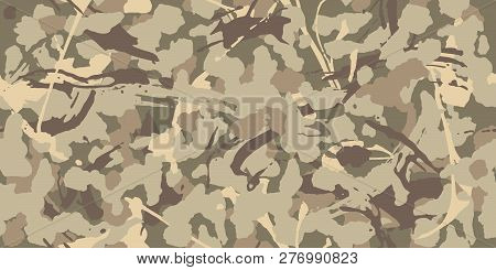 Brown Beige Camouflage Seamless Grunge Pattern. Modern Military Camo Texture, Fashionable Fabric. De
