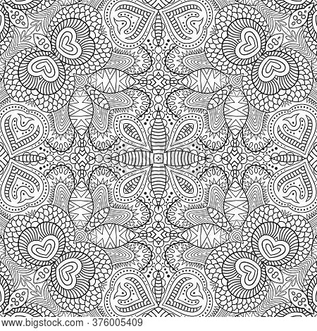Vector Ethnic Hand Drawn Line Art Seamless Pattern