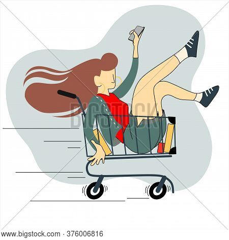 Retail, Shop To Online. Smart Phone App For Shopping Goods. Woman Makes Purchases Via Phone Online, 