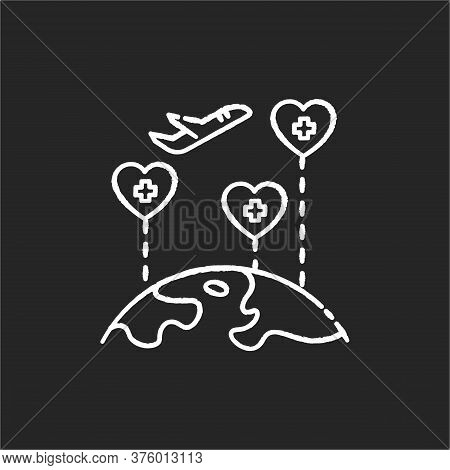 Medical Tourism Chalk White Icon On Black Background. International Wellness Tour. Visiting Sanatori