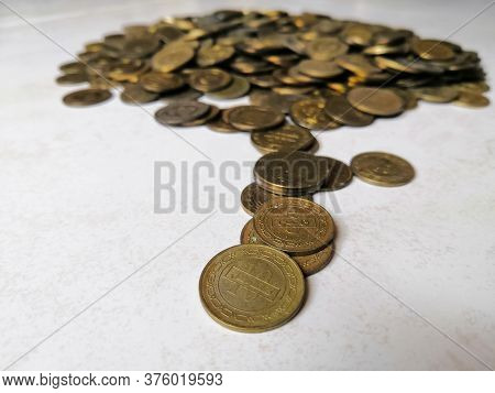 Closeup Image Of Bahrain's Golden Color Coins