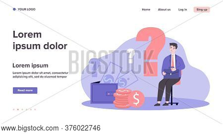 Sad Man Concerned About Financial Problem, Money Need And Unpaid Loan Debts. Male Character, Questio