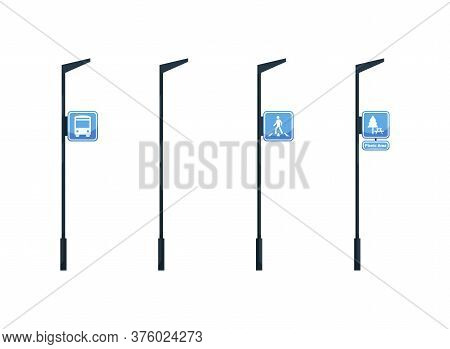 Informative Sign Types Semi Flat Rgb Color Vector Illustration. Empty Road Sign Pole. Picnic Area An