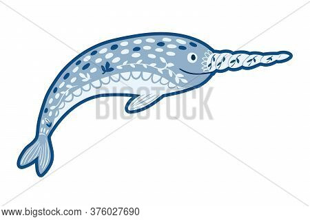 Cute Baby Cartoon Blue Swimming Vector Narwhal