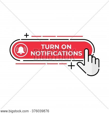 Turn On Notification button icon for social media. Notification bell icon button Vector illustration design template. Bell icon or button for video channel, blog, social media and background banner