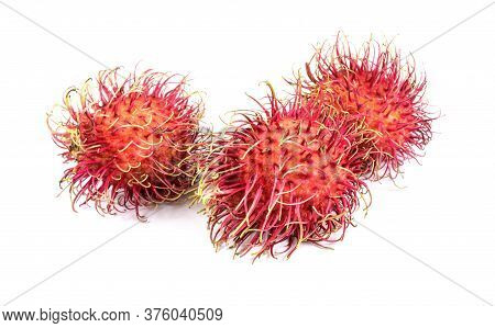Rambutan Sweet Fruit Isolated On White Background