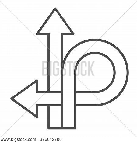 Arrows Straight And Turn Back Thin Line Icon, Traffic Concept, U-turn Sign On White Background, Go S