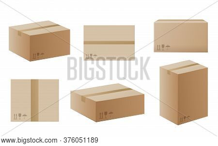 Set Of Delivery Or Mail Boxes, Realistic Vector Mockup Illustration Isolated.