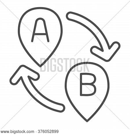 From Point A To Point B Thin Line Icon, Navigation Concept, Two Pointers With Arrows Sign On White B