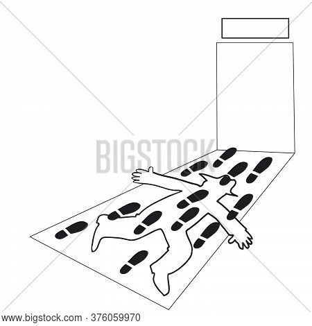Silhouette Of A Man Lies On The Trampled Road, Caricature, Vector Illustration, Eps