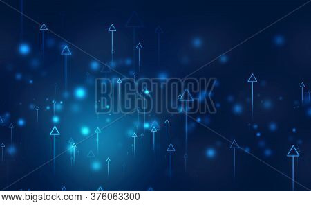 Up Arrows On Blue Background Illustration, Copy Space Composition, Business Growth Concept, Speed, T
