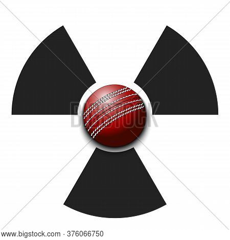 Radiaction Symbol With Cricket Ball. Caution Radioactive Danger Sign. Cricket Quarantined. Cancellat