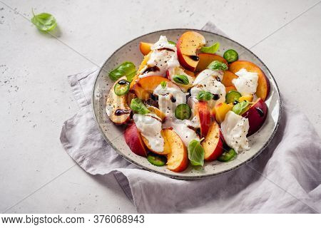 Fresh Summer Salad With Peaches And Buratta Cheese