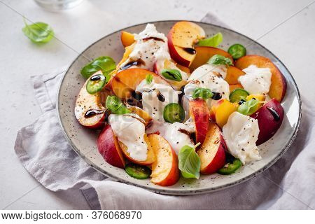 Fresh Summer Salad With Peaches And Buratta Cheese