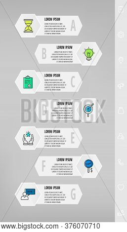 Infographics With 7 Hexagons, Arrows. Modern Vector Template. Can Be Used For Seven Diagrams, Busine