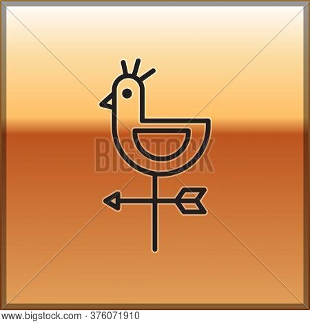 Black Line Rooster Weather Vane Icon Isolated On Gold Background. Weathercock Sign. Windvane Rooster