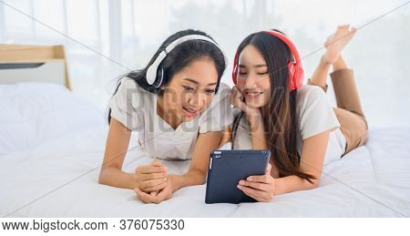 Asian Lesbian Love Couple Daily Lifestyle. Indoor Activity Together At Home. Pride And The Lgbt Comm
