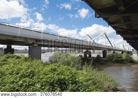 Temse, Belgium, July 05, 2020, Bridge Over The River Schelde Seen From Below