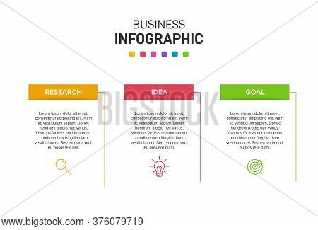 Concept Of Arrow Business Model With 3 Successive Steps. Three Colorful Design Elements. Timeline De