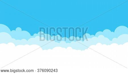 Blue Vector Sky With White Cute Clouds Conceptual Banner Background With Text Space. Web Border Of C