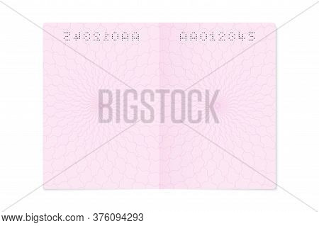 Blank Open Passport Page. Empty Sheet With Number, Closeup Citizen Identity Document Template, Vecto