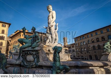 Florence, Tuscany, Italy - Jan 3, 2013: Fountain Of Neptune Also Called Biancone (bartolomeo Ammanna
