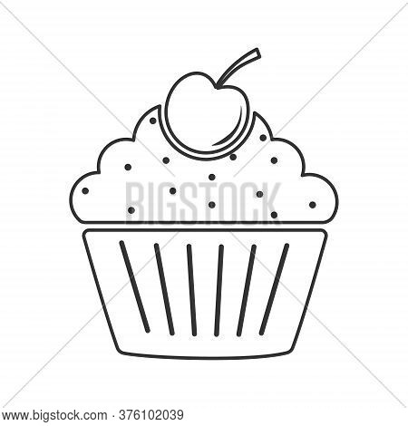 Icon Muffin With Cherries. Simple Vector Illustration For Websites And Apps, An Empty Outline Isolat