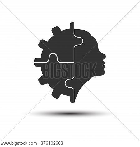 Gear Combined With The Silhouette Of A Female Head. A Metaphor For The Realization Of An Idea, A Thi