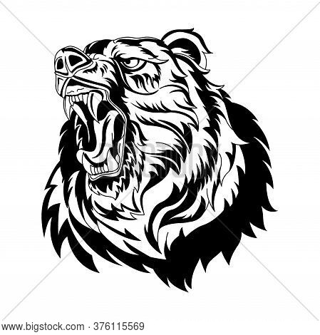Icon Bear Head Mascot Logo Design Template.