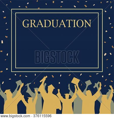 Graduated At University, College. Cheerful People Silhouette Vector.