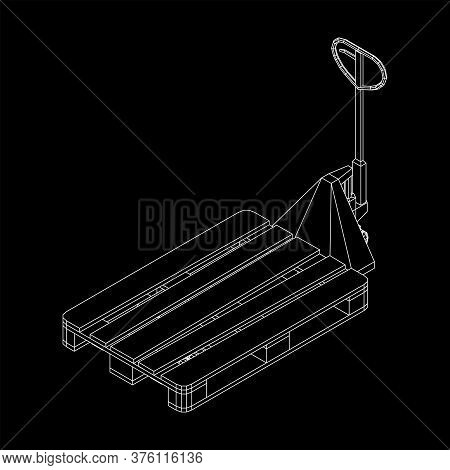 Hand Pallet Jack Lift. Manual Forklift With Cargo Pallet For Warehouse. Logistics Shipping Concept. 