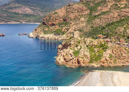 The City Of Porto And The Creeks Of Piana (calanques De Piana) In Corsica, France