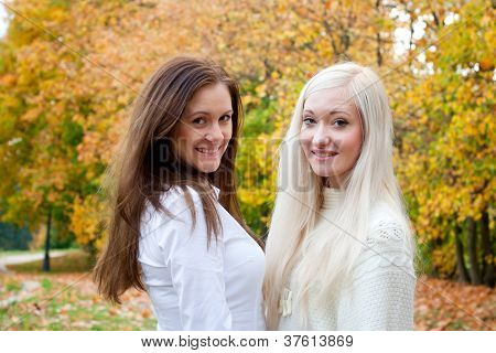 Chicas guapas en el otoño de otoño