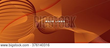 Wave Fluid Flow. Yellow Gradient Background. 3d Abstract Shape. Technology Brochure. Orange Fluid Fl