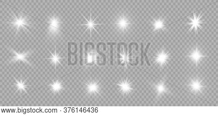 White Glowing Light Explodes On A Transparent Background. Sparkling Magical Dust Particles. Bright S