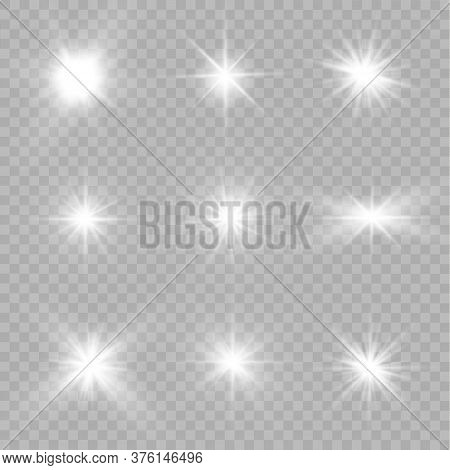 White Glowing Light Explodes On A Transparent Background. Sparkling Magical Dust Particles. Bright S