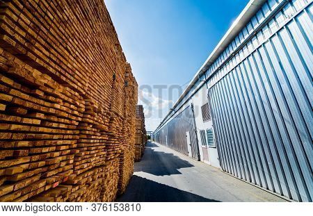 Lumber Ready For Loading Into A Dry Kiln. Wood Drying In Containers