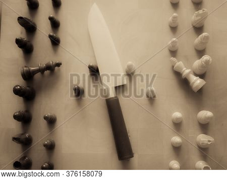 Chess Board And Pieces, For Strategy Games.