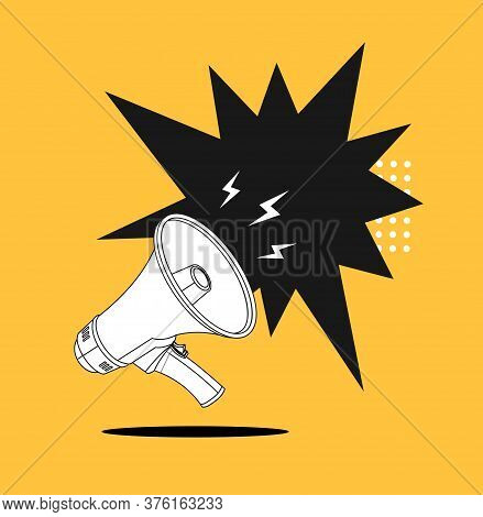 Megaphone Advertising Concept Banner Contour Linear Style. Vector Illustration Of Lineart Object Spe