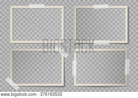 Vector Set Of Beige Rectangular Photo Card Frames With Various Lighting Effect And Shadows On Transp
