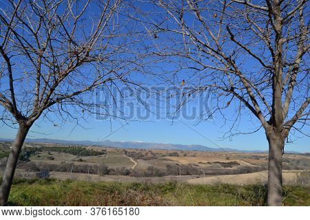 Views Of The Sierra De Madrid From The Capital, Seeing The Snowy Mountain And Making A Natural Setti