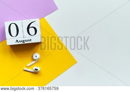 6st August - Sixth Day Month Calendar Concept On Wooden Blocks With Copy Space.