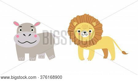 Vector Cartoon Illustration Of Cute Safari Animals